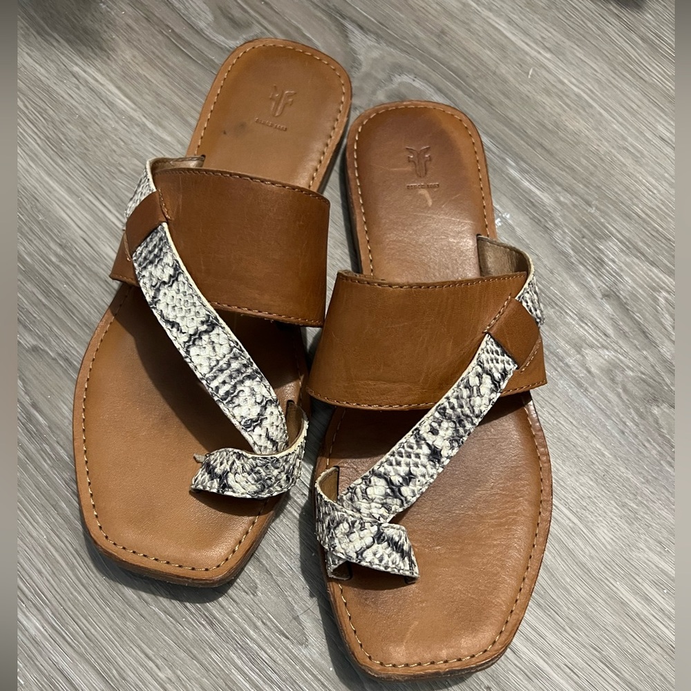 Frye Womens Brown Snake Print Felix Band Slip